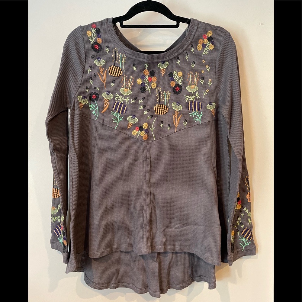 Umgee high low embroidered waffle weave tu…